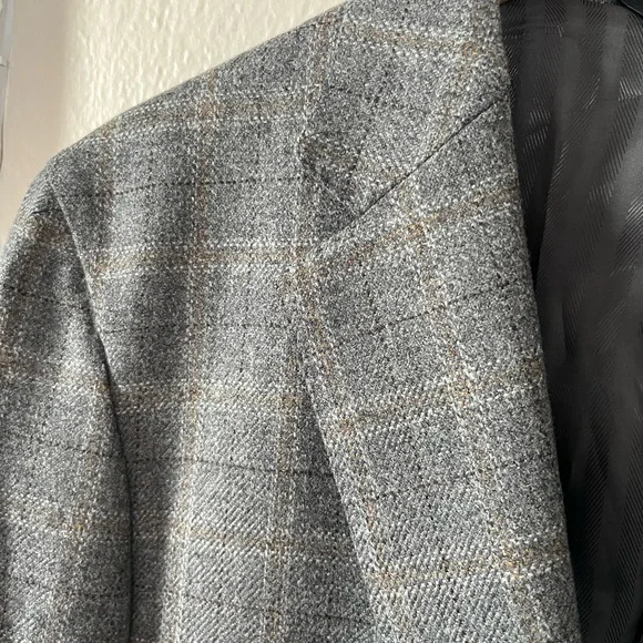 Baroni Menswear Wool 2 Button Gray Checkered Men's Blazer - Picture 5 of 16